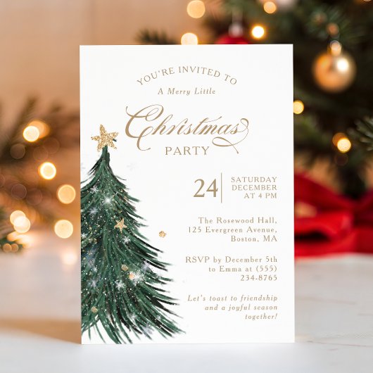 Classic Evergreen Gold Christmas Party Invitation 招待状