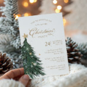 Classic Evergreen Gold Christmas Party Invitation 招待状