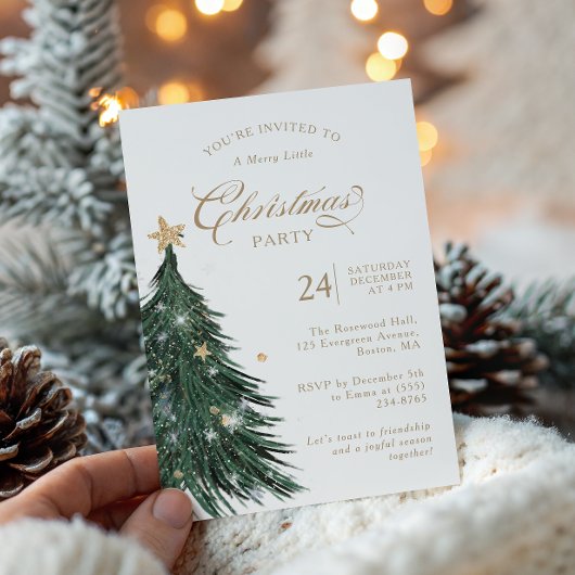 Classic Evergreen Gold Christmas Party Invitation 招待状