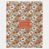 Classic Fall Flowers Olive Green Terracotta Blanke フリースブランケット (正面)