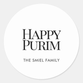 Classic Family Name Happy Purim White Sticker ラウンドシール