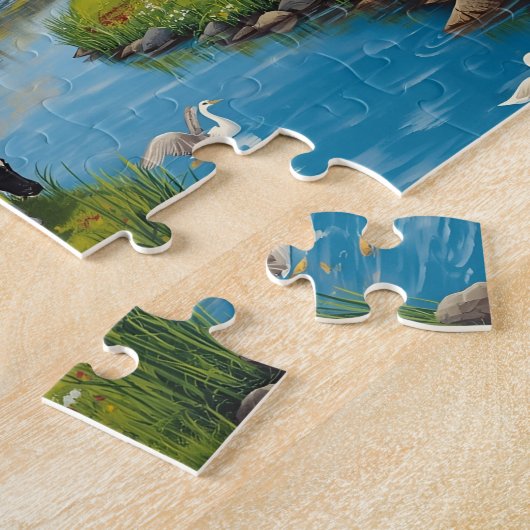 Classic Farm Scene Cows Red Barn ジグソーパズル (側面)