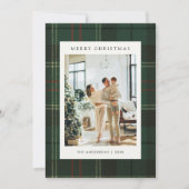 Classic Festive Green Plaid 5 Photo Christmas シーズンカード (正面)