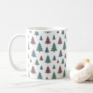 Classic Festive Holiday Green & Brown Pine Trees コーヒーマグカップ