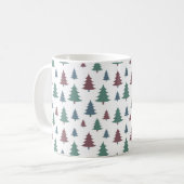 Classic Festive Holiday Green & Brown Pine Trees コーヒーマグカップ (正面左)