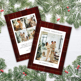 Classic Festive Red Plaid 5 Photo Christmas シーズンカード