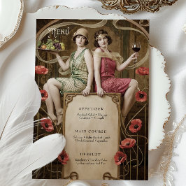Classic Figurative Art Nouveau Wedding Menu Card 招待状