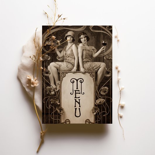 Classic Figurative Art Nouveau Wedding Menu Card 招待状