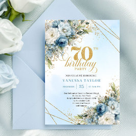 Classic Floral 70th Birthday Party Invitation 招待状