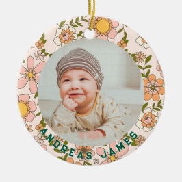 Classic Floral Baby's First Christmas Ornament セラミックオーナメント