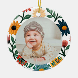 Classic Floral Baby's First Christmas Ornament セラミックオーナメント