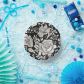 Classic Floral Black and White Vintage ペーパーボウル (パーティー)