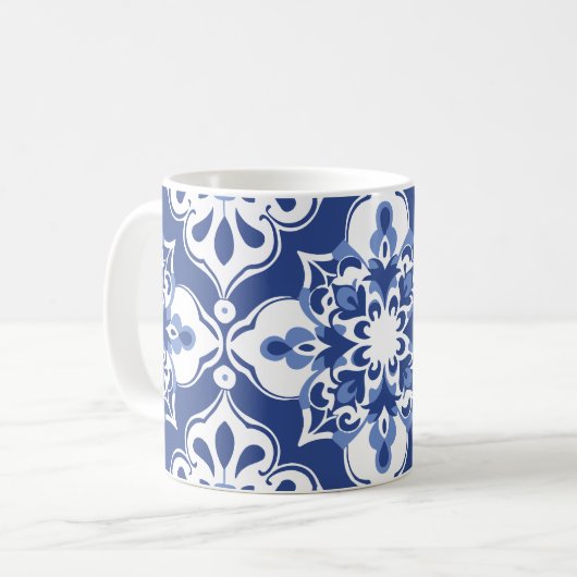 Classic Floral Ceramic Mediterranean Tile Mugs コーヒーマグカップ (正面左)