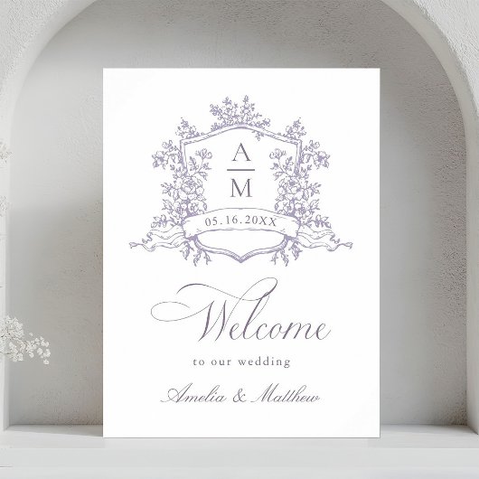 Classic Floral Crest Lavender Wedding Welcome ポスター
