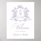 Classic Floral Crest Lavender Wedding Welcome ポスター (正面)