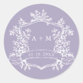 Classic Floral Crest Monogram Lavender ラウンドシール (正面)