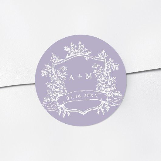 Classic Floral Crest Monogram Lavender ラウンドシール