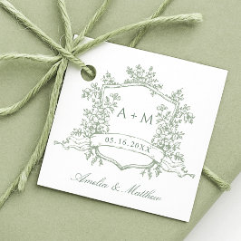Classic Floral Crest Sage Green Wedding Thank You フェイバータグ