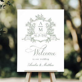 Classic Floral Crest Sage Green Wedding Welcome ポスター