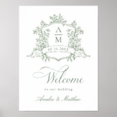 Classic Floral Crest Sage Green Wedding Welcome ポスター (正面)