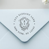 Classic Floral Crest Wedding Return Address ラバースタンプ