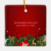 Classic Floral Frame Baby's First Christmas セラミックオーナメント (正面)