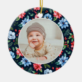 Classic Floral Frame Baby's First Christmas  セラミックオーナメント