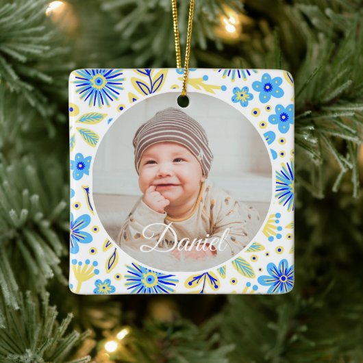Classic Floral Frame Baby's First Christmas セラミックオーナメント (ツリー)