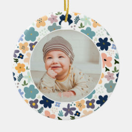 Classic Floral Frame Baby's First Christmas  セラミックオーナメント