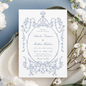 Classic Floral Frame Dusty Blue Wedding 招待状
