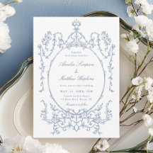 Classic Floral Frame Dusty Blue Wedding           