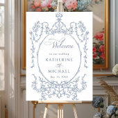 Classic Floral Frame Dusty Blue Wedding Welcome  ポスター