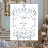 Classic Floral Frame Dusty Blue Wedding Welcome  ポスター
