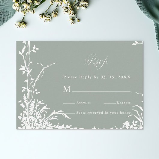 Classic Floral Frame Wedding RSVP Sage Green