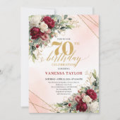 Classic Floral Gold 70th Birthday Party Invitation 招待状 (正面)