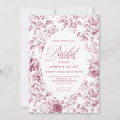 Classic Floral Rose Pattern Bridal Shower Invite 招待状 (正面)