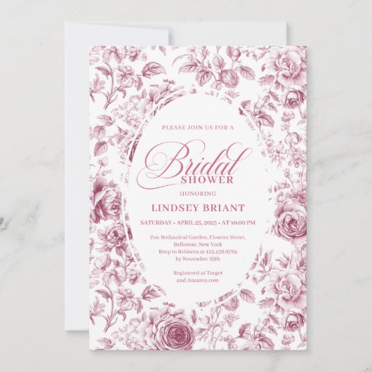 Classic Floral Rose Pattern Bridal Shower Invite 招待状 (正面)