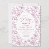 Classic Floral Toile Roses Baby Shower Invitation 招待状 (正面)