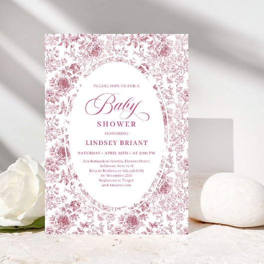 Classic Floral Toile Roses Baby Shower Invitation 招待状