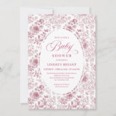 Classic Floral Toile Roses Baby Shower Invitation 招待状 (正面)