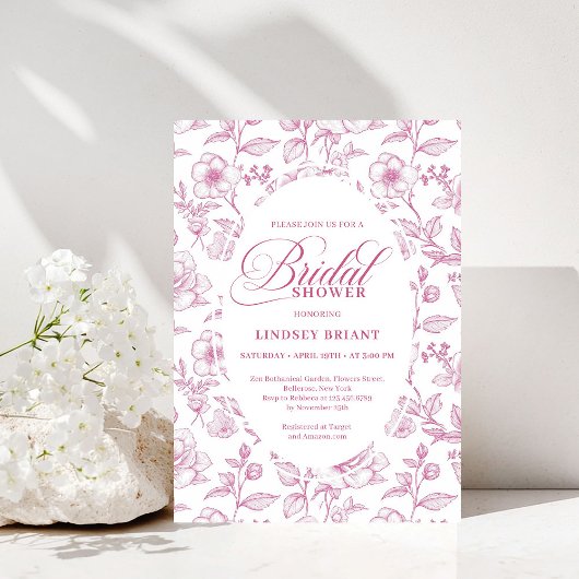 Classic Floral Toile Roses Bridal Shower Invites 招待状
