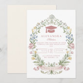 Classic Floral Wreath Graduation 招待状 (正面/裏面)