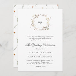 Classic Floral Wreath Monogram Surname Wedding  招待状
