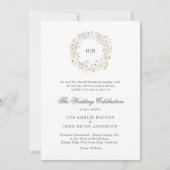 Classic Floral Wreath Monogram Surname Wedding  招待状 (正面)