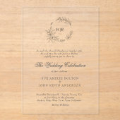 Classic Floral Wreath Monogram Wedding アクリル招待状 (正面)