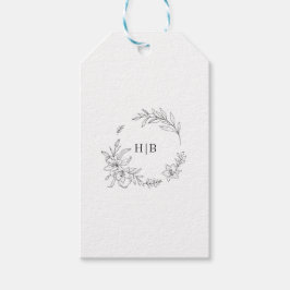 Classic Floral Wreath Monogram Wedding ギフトタグ