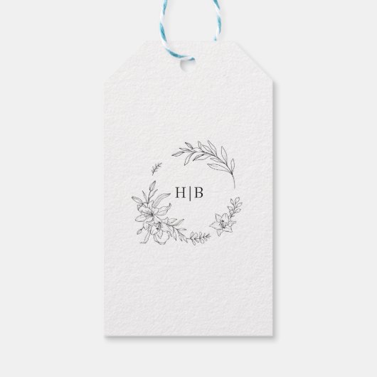 Classic Floral Wreath Monogram Wedding ギフトタグ (裏面)