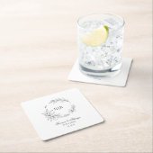 Classic Floral Wreath Monogram Wedding スクエアペーパーコースター (インサイチュ)