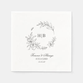 Classic Floral Wreath Monogram Wedding スタンダードカクテルナプキン