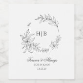 Classic Floral Wreath Monogram Wedding ワインラベル (シングルラベル)